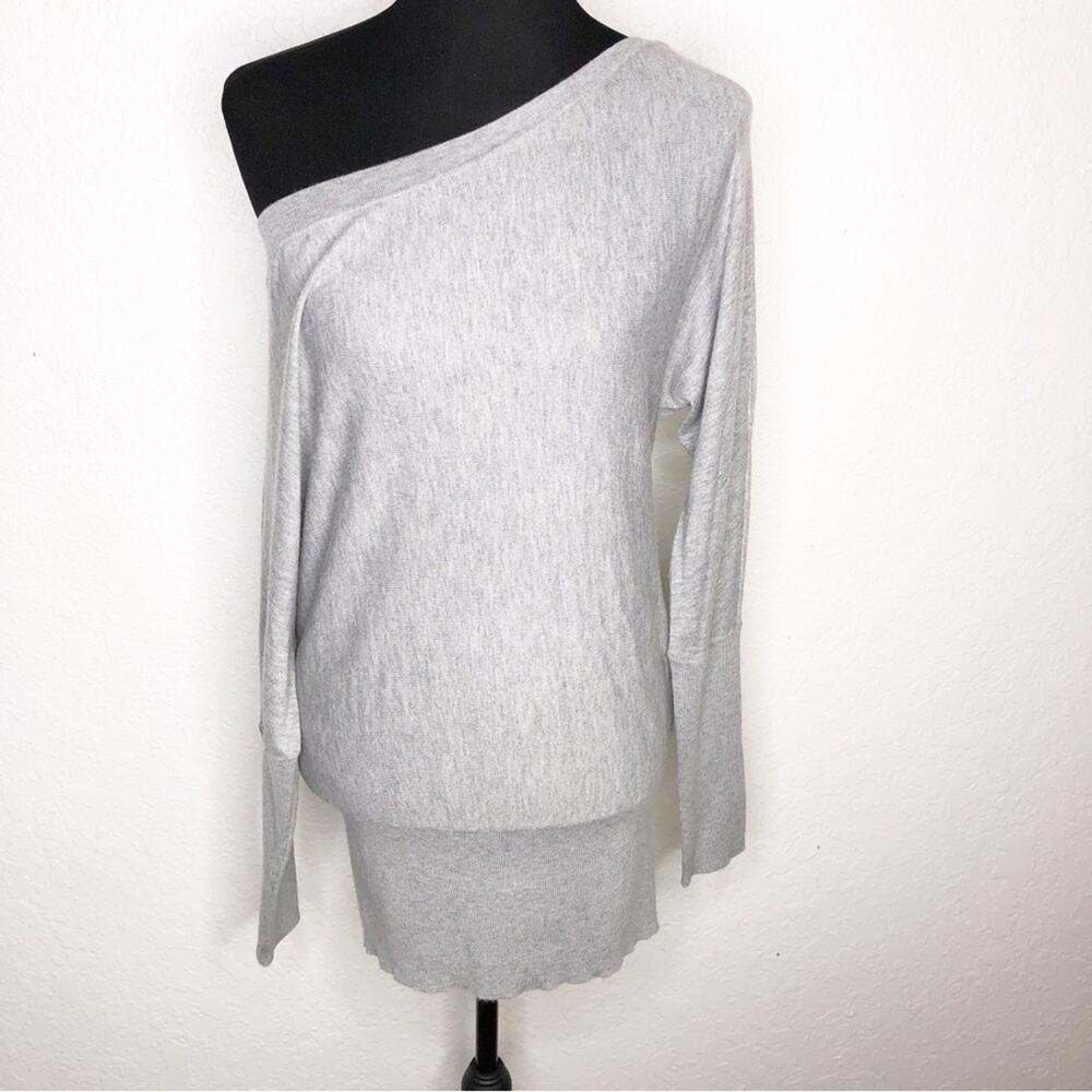 WHBM gray off shoulder slouchy cashmere blend tunic sweater size Small